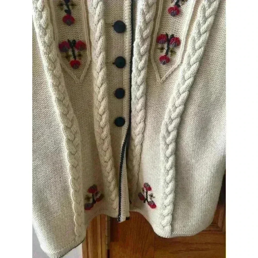 Vintage Astrifa Gestrickte Trach Holiday Cream Ivory Wool Cardigan Size 44 M/L - Picture 6 of 12